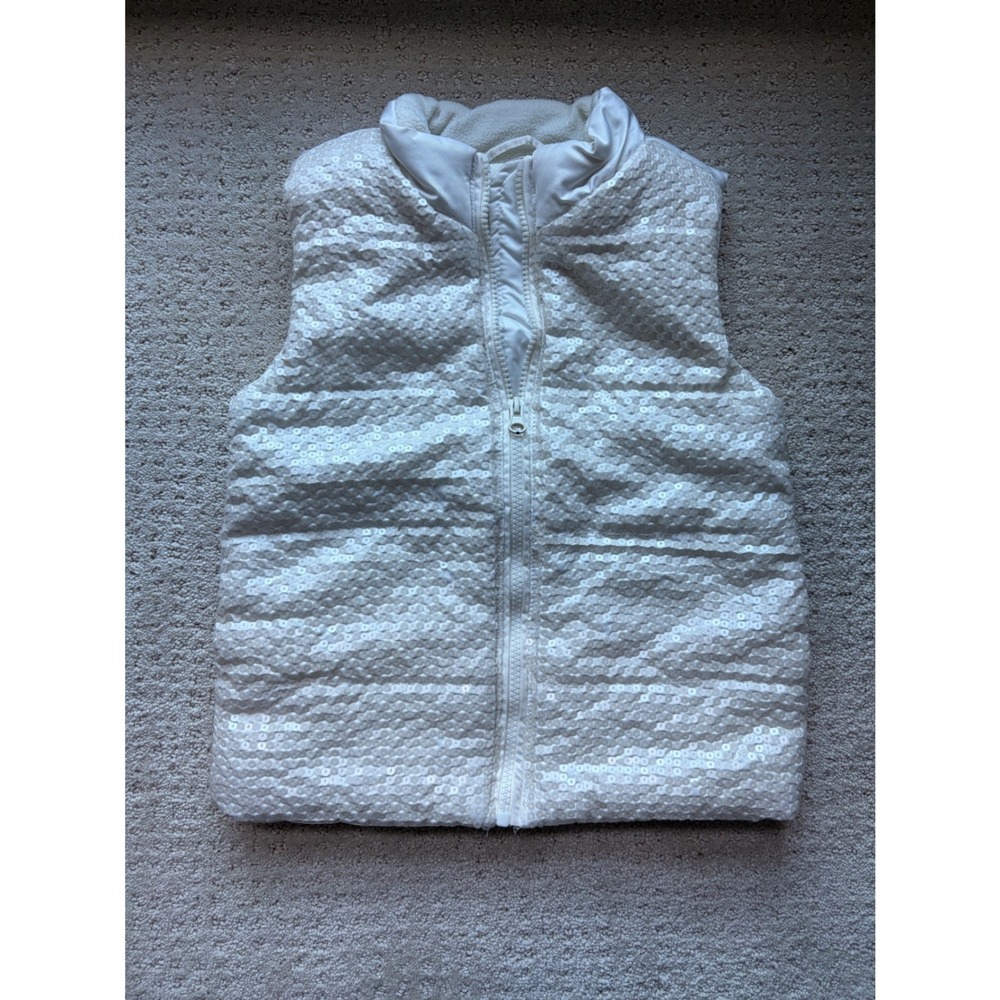 The Children's Place Puffer Vest S 5/6 White Sequin Balletcore Maximalist Retro